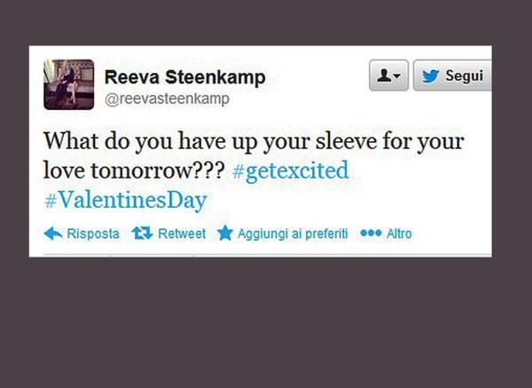 Il tweet scritto ieri da Reeva Steenkamp in vista di San Valentino