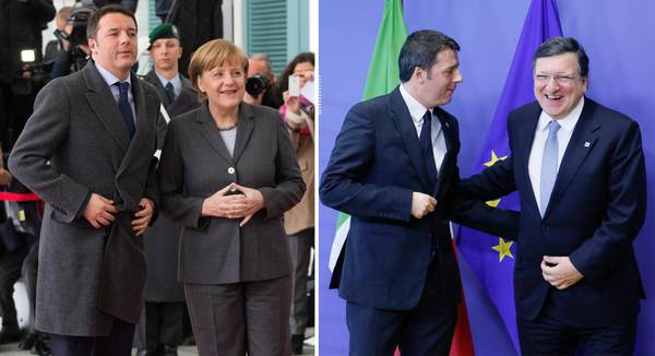 Matteo Renzi con Angela Merkel a Berlino - Matteo Renzi con Barroso a Bruxelles