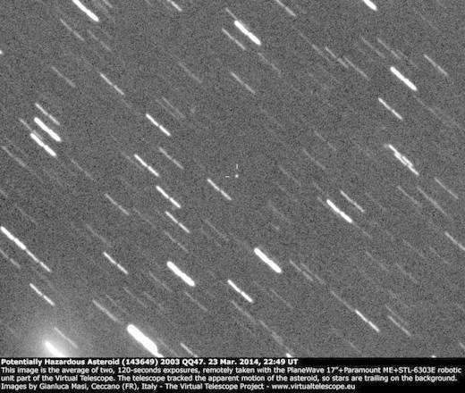 L'asteroide 2003 QQ47 fotografato dall'astrofisico Gianluca Masi, responsabile del Virtual Telescope (fonte: Gianluca Masi, The Virtual Telescope Project 2.0)