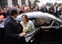 Veronica Berti, accompagnata dal padre, arriva al santuario livornese di Montenero per il matrimonio  con Andrea Bocelli, 21 marzo 2014 FOTO DI FRANCO SILVI