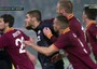 Il fermo immagine tratto da Sky mostra il colpo ricevuto dall'attaccante dell'Inter Mauro Icardi da  parte del centrocampista della Roma, Daniele De Rossi,